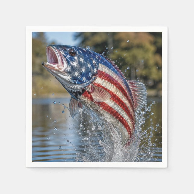 American Flag Fish Design Napkin (Front)