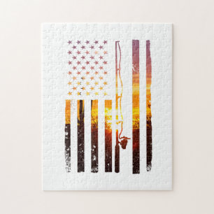 American Flag Fish Fisher Fisherman Funny Bass Fis Jigsaw Puzzle