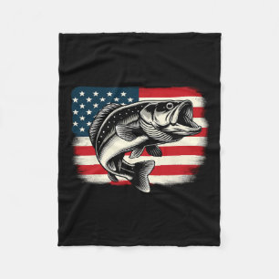 American Flag Fish Fishing Patriotic Fleece Blanket