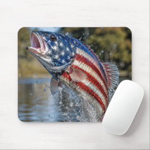 American Flag Fish Leaping out of Water Mouse Mat