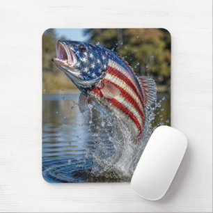 American Flag Fish Leaping out of Water Mouse Mat