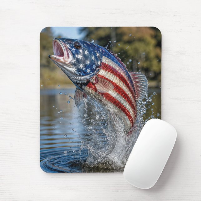American Flag Fish Leaping out of Water Mouse Mat (With Mouse)