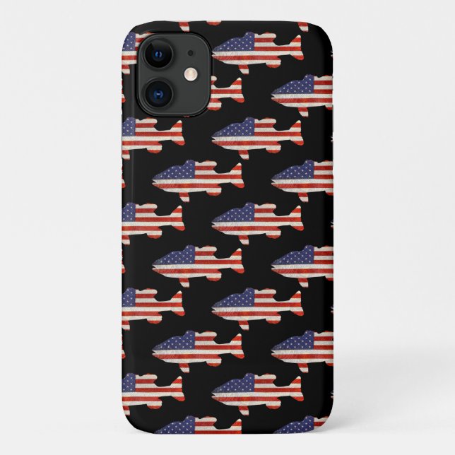 American flag fish on black Case-Mate iPhone case (Back)