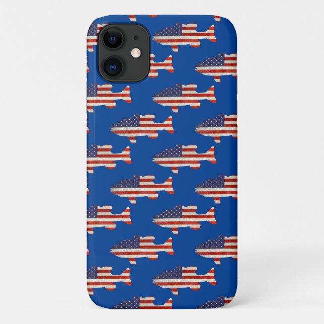 American flag fish on blue Case-Mate iPhone case (Back)