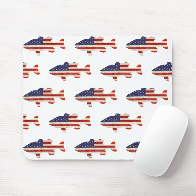 American Flag Fish On White Mouse Mat (With Mouse)