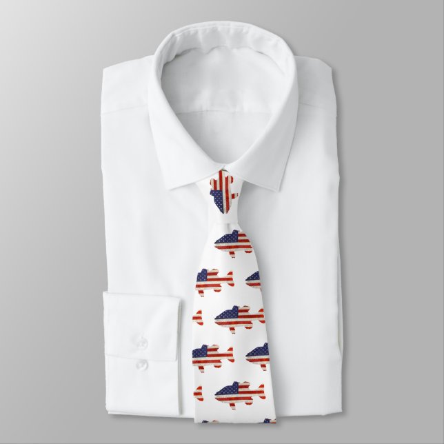 American Flag Fish On White Tie (Tied)