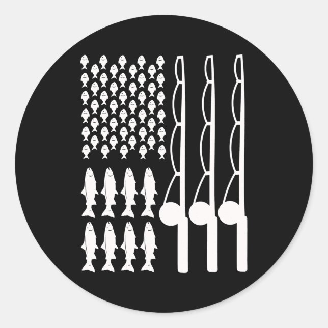 American flag fishing design for men women classic round sticker (Front)