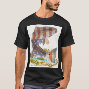 American Flag Fishing Fisherman USA Fish Heart, Ro T-Shirt