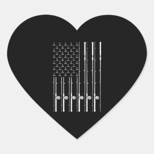 American Flag Fishing Funny Fishing Rod Fisherman Heart Sticker