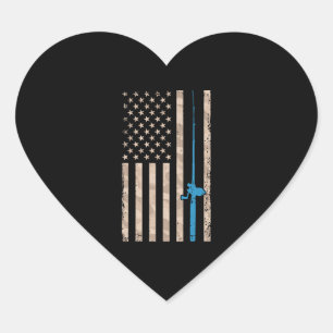 American Flag Fishing Gift Vintage Fishing Rode Pa Heart Sticker