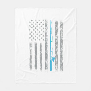 American Flag Fishing Gifts Retro US Flag Vintage  Fleece Blanket