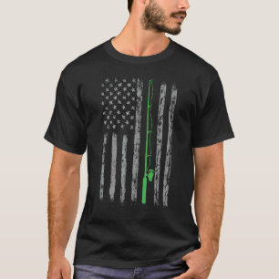 American Flag Fishing Pole Green Vintage T-Shirt