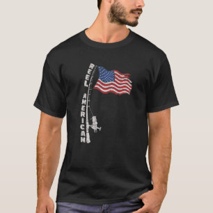 American Flag Fishing Rod And Reel Distressed Vint T-Shirt
