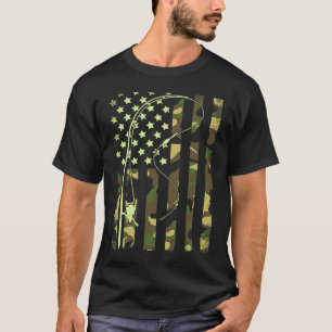 American Flag Fishing Rod Bass Fish Pole Camouflag T-Shirt
