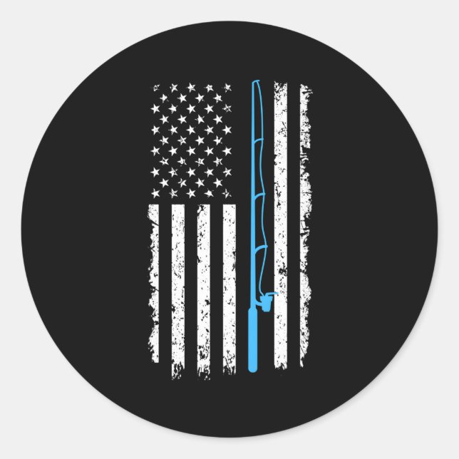 American Flag Fishing Rod Classic Round Sticker (Front)