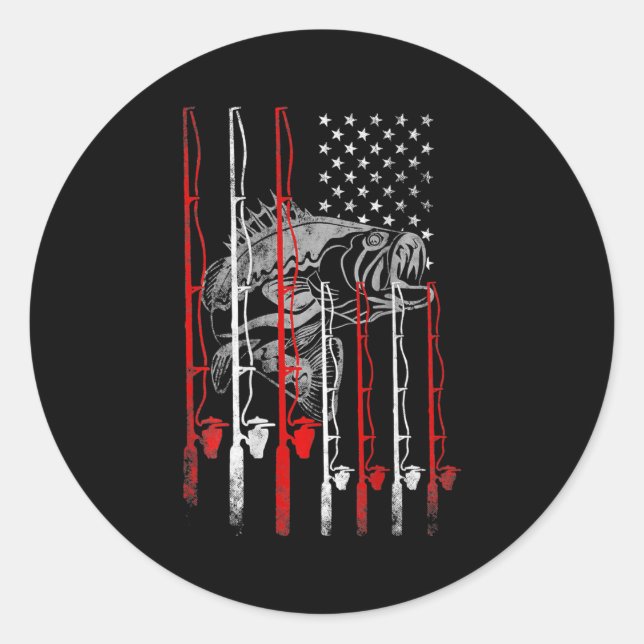 American Flag Fishing Rod Fishing Lover  Classic Round Sticker (Front)