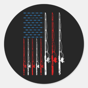 American Flag Fishing Rod Fishing Lover Vintage Fi Classic Round Sticker