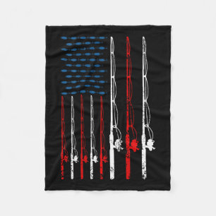 American Flag Fishing Rod Fishing Lover Vintage Fi Fleece Blanket