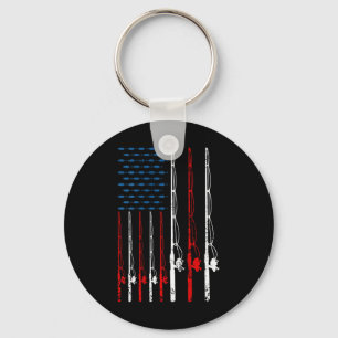 American Flag Fishing Rod Fishing Lover Vintage Fi Key Ring