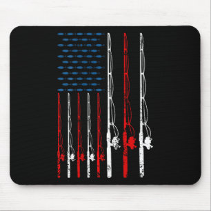 American Flag Fishing Rod Fishing Lover Vintage Fi Mouse Mat