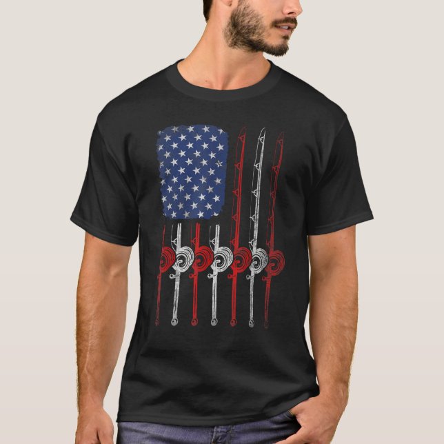 American Flag Fishing Rod For Fishing Lovers T-Shirt (Front)