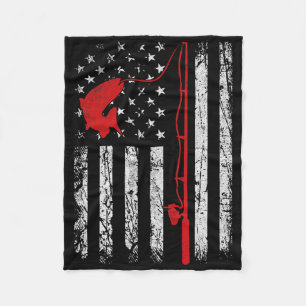 American Flag Fishing Rod Patriotic Fishing Gifts Fleece Blanket
