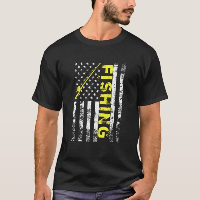 American Flag Fishing Rod Usa Patriotic 4th Of Jul T-Shirt (Front)