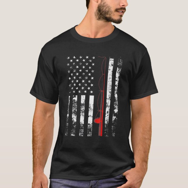 American Flag Fishing Rod USA Patriotic Gift T-Shirt (Front)
