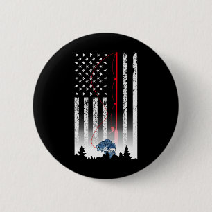 American Flag Fishing Rod Usa Patriotic Lover 6 Cm Round Badge