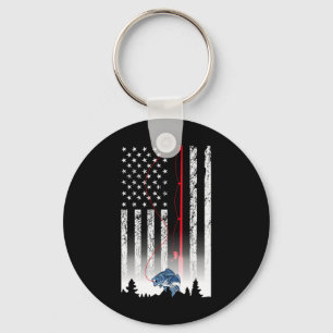 American Flag Fishing Rod Usa Patriotic Lover  Key Ring