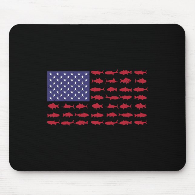 American Flag Fishing-shirt 4th July Patriotic Kid Mouse Mat (Front)