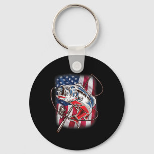 American Flag Fishing Shirt Vintage Usa Byss Fishe Key Ring