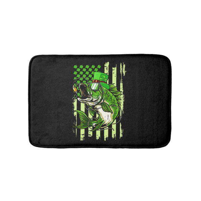 American Flag Fishing St Patrick s Day Irish Lucky Bath Mat (Front)