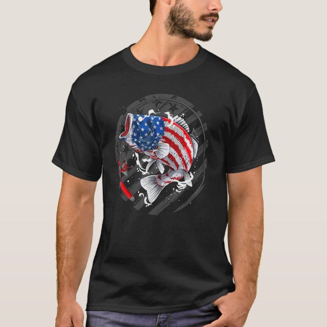 American Flag Fishing Usa Flag 4th Of July Us Vint T-Shirt (Front)