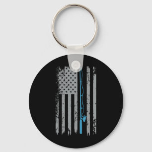 American Flag Fishing Vintage Fisherman  Key Ring