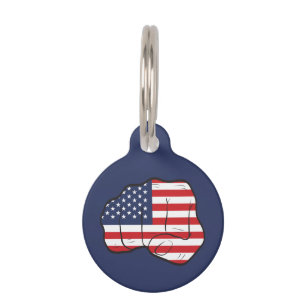 American Flag Fist Pet Tag