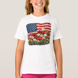 American Flag Floral T-Shirt