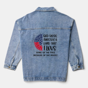  American Flag Flower with Heartfelt Blessing Denim Jacket