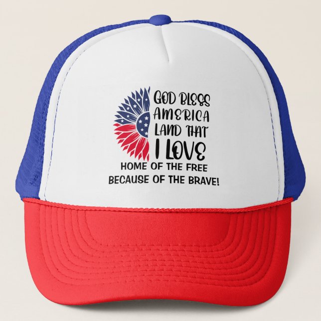  American Flag Flower with Heartfelt Blessing Trucker Hat (Front)