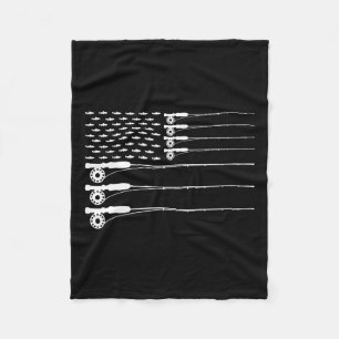 American Flag Fly Fishing Rod Trout Patriot Men T Fleece Blanket