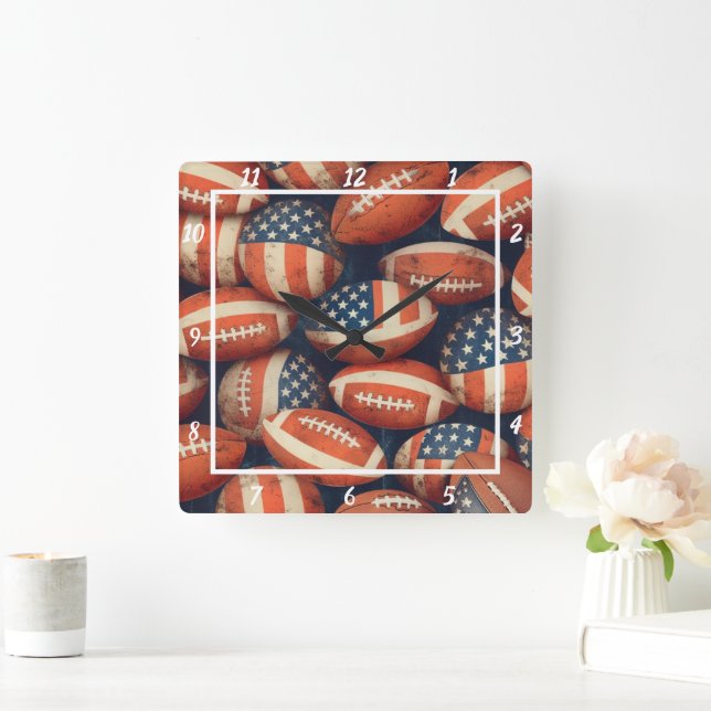American Flag Football Wall Square Wall Clock (Home)
