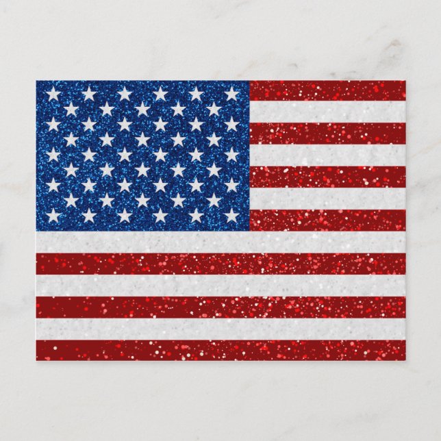 American Flag Fourth of July Glitter Postcard (Front)