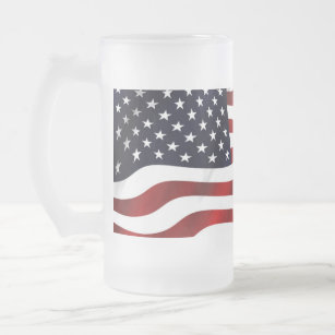 American Flag Frosted Glass Beer Mug