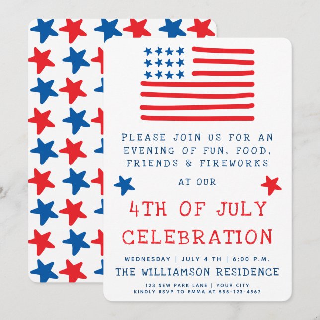 American Flag | Fun Style 4th of July Party Invitation (Front/Back)
