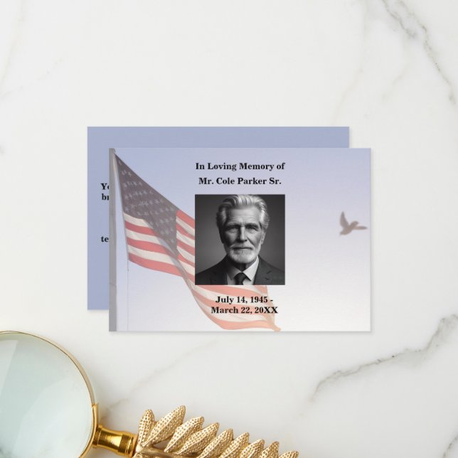  American Flag Funeral Memorial Military  Thank You Card (Front/Back In Situ)