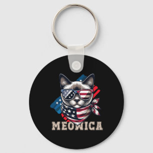 American Flag Funny Cat Meme Patriotic Meowica Usa Key Ring