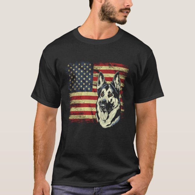 American Flag German Shepherd Tshirt Dog Lover Pat (Front)