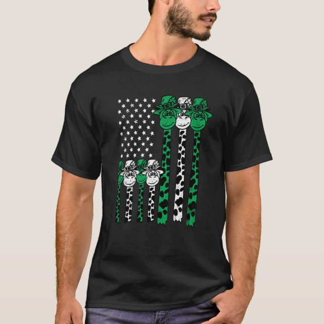 American Flag Giraffe St Patricks Day Animal Shamr T-Shirt (Front)