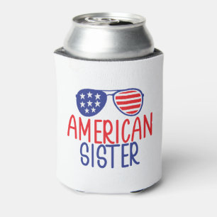American Flag Glasses Sister  Can Cooler
