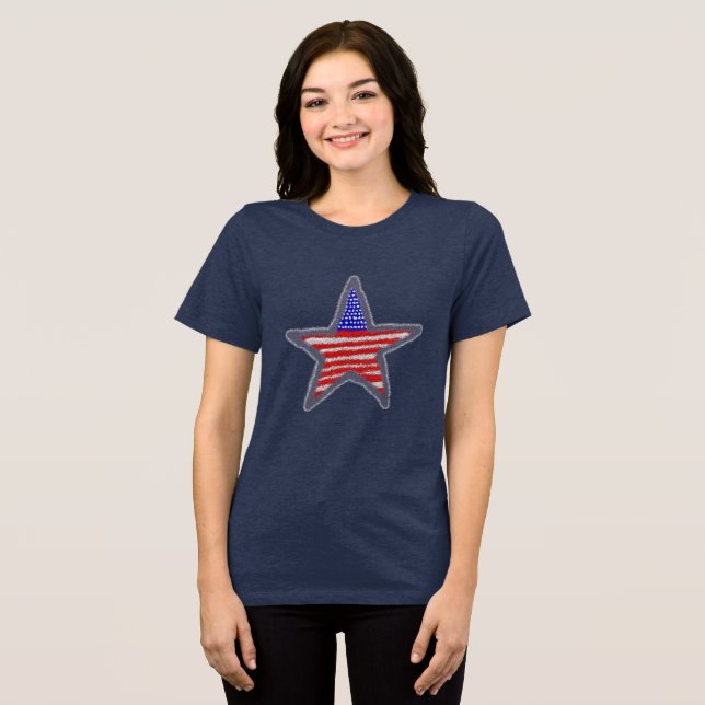 American Flag glitter star Tri-Blend Shirt (Front Full)